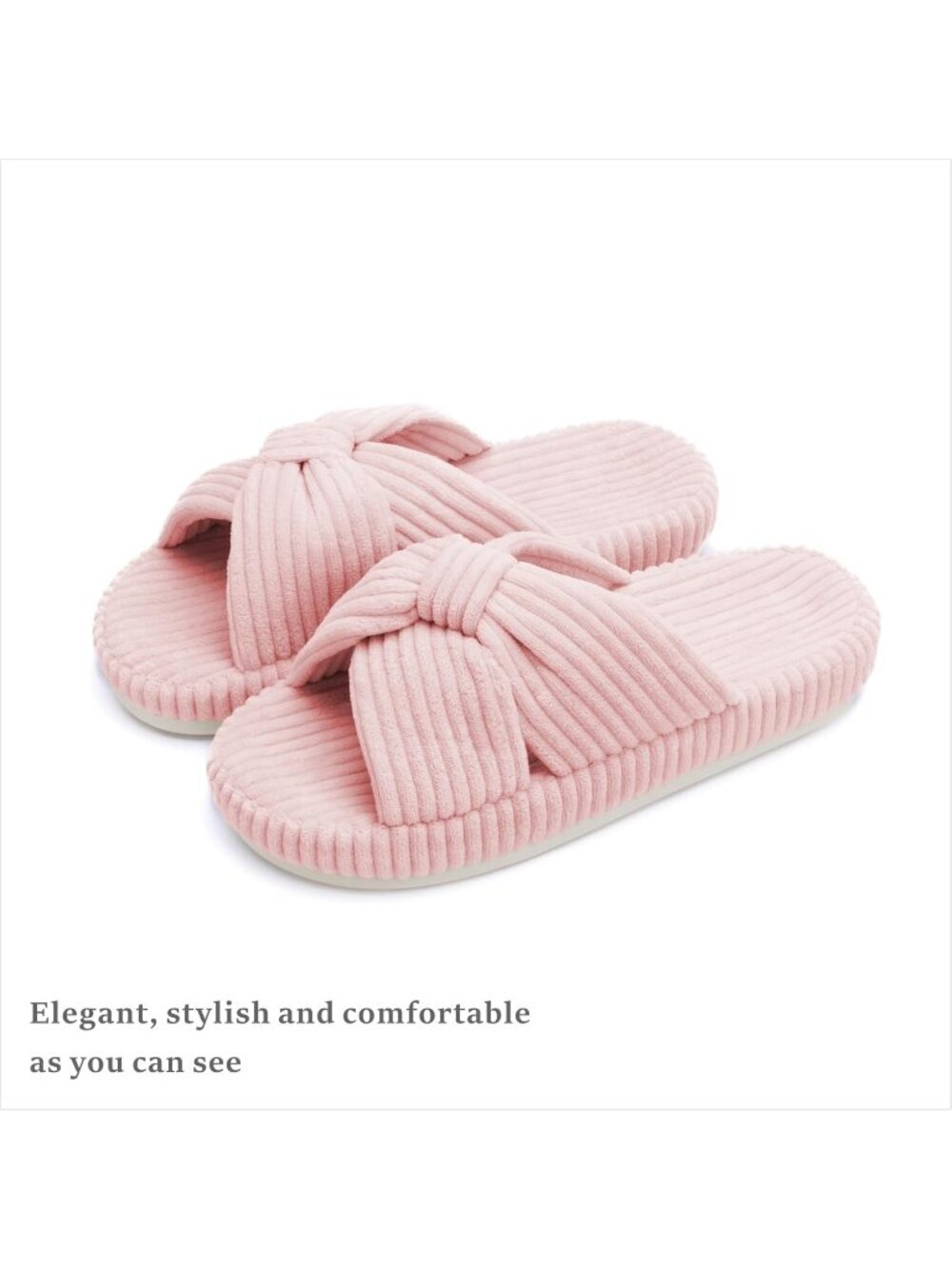 Women's Pink Memory Foam House Corduroy Bow Crossbands Comfy Soft Slipper Shoes - Picture 6 of 6